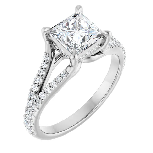 14K White Gold 1.80 CTW Princess Lab Grown Diamond Cathedral Engagement Ring with Split Shank and Pavé Band- Paul's Jewelers Milwaukee