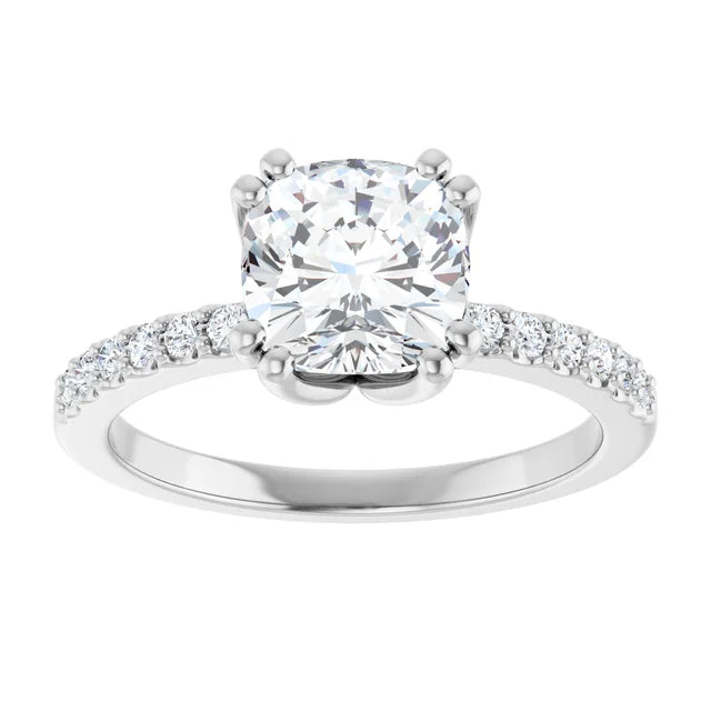 14K White Gold 1.89 CTW Cushion Solitaire Lab Grown Diamond Engagement Ring with Pavé Band- Paul's Jewelers Milwaukee