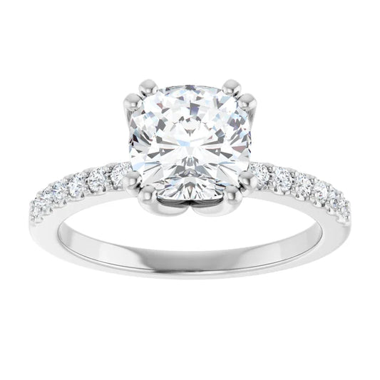 14K White Gold 1.89 CTW Cushion Solitaire Lab Grown Diamond Engagement Ring with Pavé Band- Paul's Jewelers Milwaukee