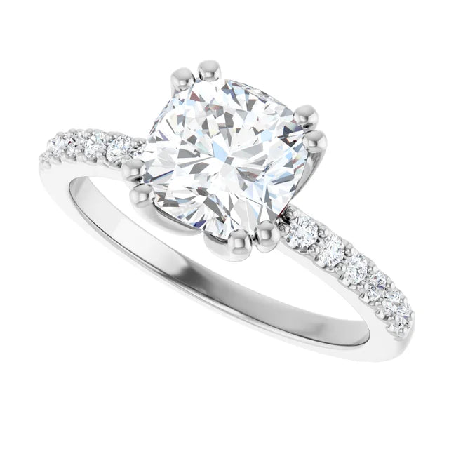 14K White Gold 1.89 CTW Cushion Solitaire Lab Grown Diamond Engagement Ring with Pavé Band- Paul's Jewelers Milwaukee