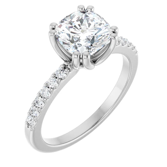 14K White Gold 1.89 CTW Cushion Solitaire Lab Grown Diamond Engagement Ring with Pavé Band- Paul's Jewelers Milwaukee