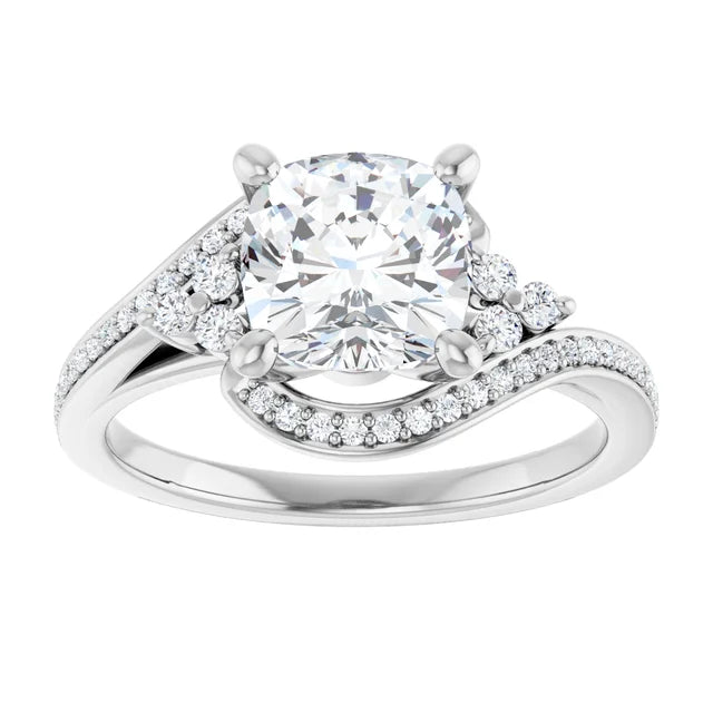 14K White Gold 1.95 CTW Cushion-Cut Lab Grown Diamond Three Stone Engagement Ring- Paul's Jewelers Milwaukee
