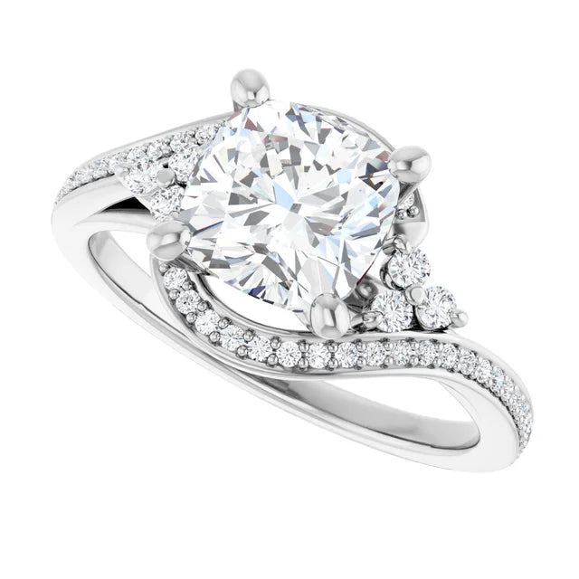 14K White Gold 1.95 CTW Cushion-Cut Lab Grown Diamond Three Stone Engagement Ring- Paul's Jewelers Milwaukee