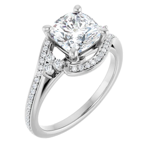 14K White Gold 1.95 CTW Cushion-Cut Lab Grown Diamond Three Stone Engagement Ring- Paul's Jewelers Milwaukee