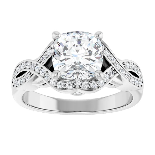 14K White Gold 1.96 CTW Cushion Lab Grown Diamond Engagement Ring with Solitaire and Pavé Band- Paul's Jewelers Milwaukee