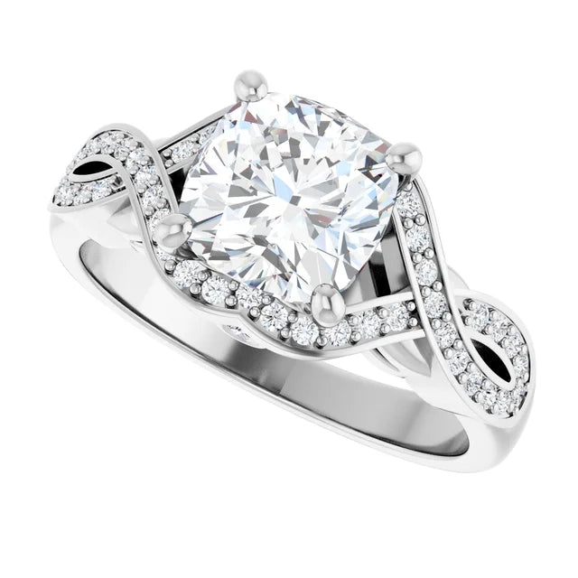 14K White Gold 1.96 CTW Cushion Lab Grown Diamond Engagement Ring with Solitaire and Pavé Band- Paul's Jewelers Milwaukee