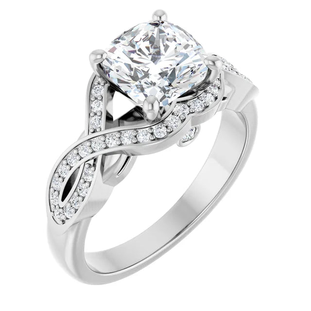 14K White Gold 1.96 CTW Cushion Lab Grown Diamond Engagement Ring with Solitaire and Pavé Band- Paul's Jewelers Milwaukee