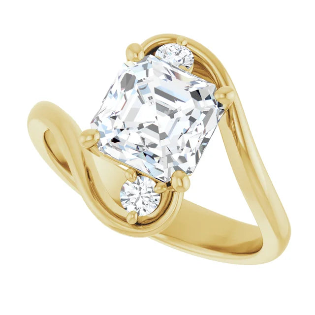 14K White Gold 1.97 CTW Asscher-Cut Lab Grown Diamond Three Stone Bypass Engagement Ring