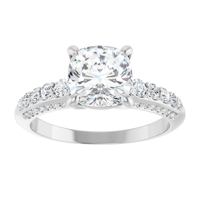 14K White Gold 1.99 CTW Cushion Lab Grown Diamond Engagement Ring with Solitaire and Pavé Band- Paul's Jewelers Milwaukee