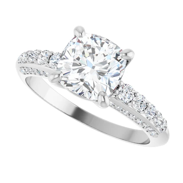 14K White Gold 1.99 CTW Cushion Lab Grown Diamond Engagement Ring with Solitaire and Pavé Band- Paul's Jewelers Milwaukee