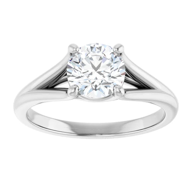 14K White Gold 1.01 CTW Round Cathedral Solitaire Engagement Ring-
