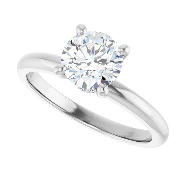 14K White Gold 1.07 CTW Round Hidden Halo Diamond Engagement Ring-