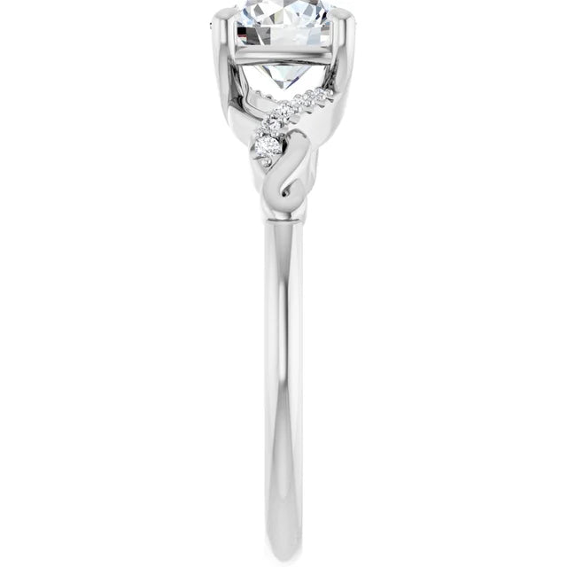 14K White Gold 1.07 CTW Round Twisted Pavé Diamond Engagement Ring-