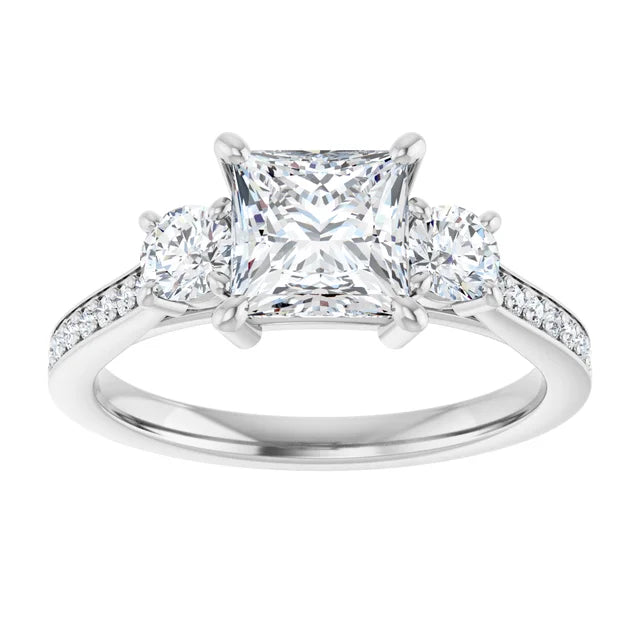 14K White Gold 2.01 CTW Princess-Cut Lab Grown Diamond Three Stone Engagement Ring with Channel Set Band- Paul's Jewelers Milwaukee