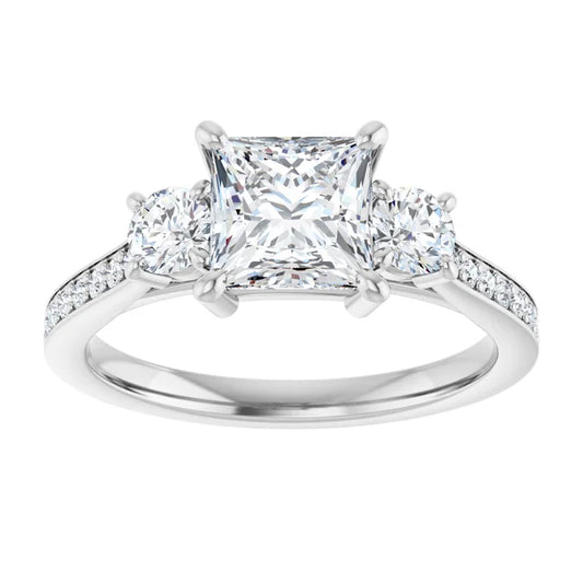 14K White Gold 2.01 CTW Princess-Cut Lab Grown Diamond Three Stone Engagement Ring with Channel Set Band- Paul's Jewelers Milwaukee