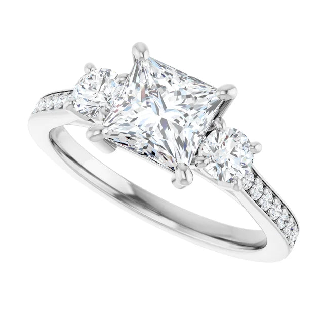 14K White Gold 2.01 CTW Princess-Cut Lab Grown Diamond Three Stone Engagement Ring with Channel Set Band- Paul's Jewelers Milwaukee