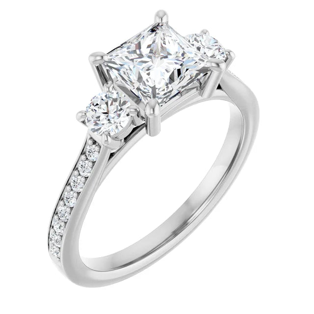 14K White Gold 2.01 CTW Princess-Cut Lab Grown Diamond Three Stone Engagement Ring with Channel Set Band- Paul's Jewelers Milwaukee