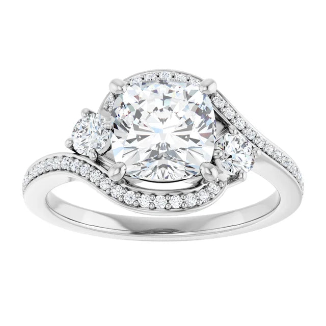 14K White Gold 2.07 CTW Cushion-Cut Lab Grown Diamond Three Stone Engagement Ring- Paul's Jewelers Milwaukee
