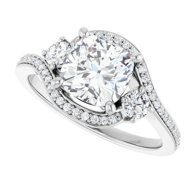 14K White Gold 2.07 CTW Cushion-Cut Lab Grown Diamond Three Stone Engagement Ring- Paul's Jewelers Milwaukee