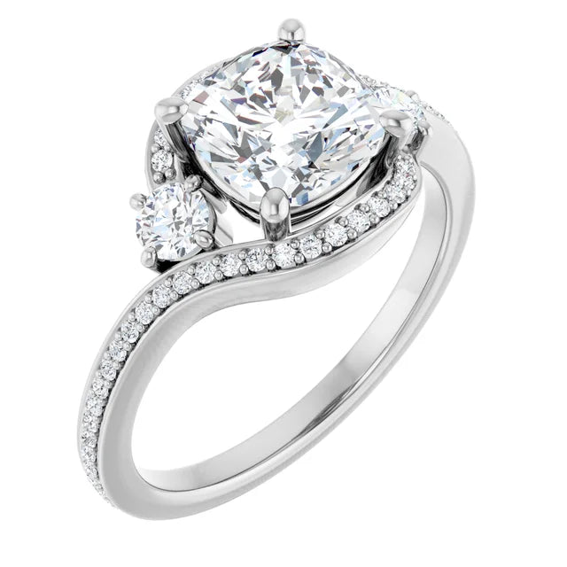 14K White Gold 2.07 CTW Cushion-Cut Lab Grown Diamond Three Stone Engagement Ring- Paul's Jewelers Milwaukee