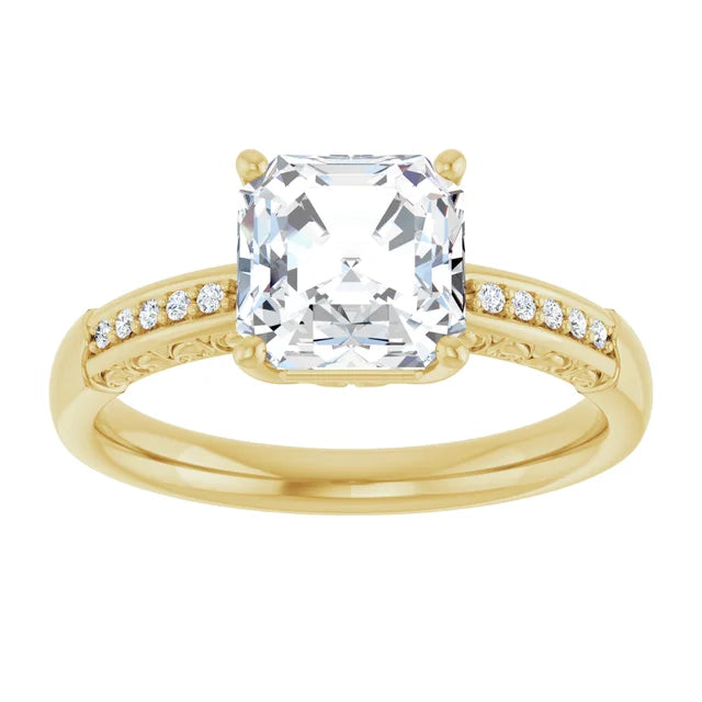 14K White Gold 2.08 CTW Asscher-Cut Lab Grown Diamond Solitaire Engagement Ring with Pavé Band