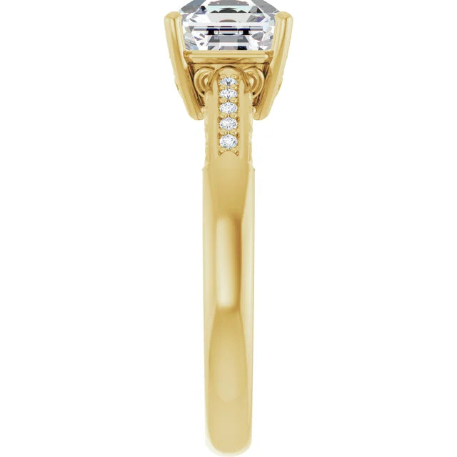 14K White Gold 2.08 CTW Asscher-Cut Lab Grown Diamond Solitaire Engagement Ring with Pavé Band