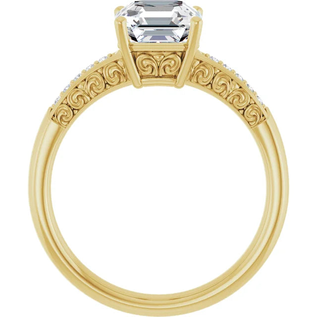 14K White Gold 2.08 CTW Asscher-Cut Lab Grown Diamond Solitaire Engagement Ring with Pavé Band