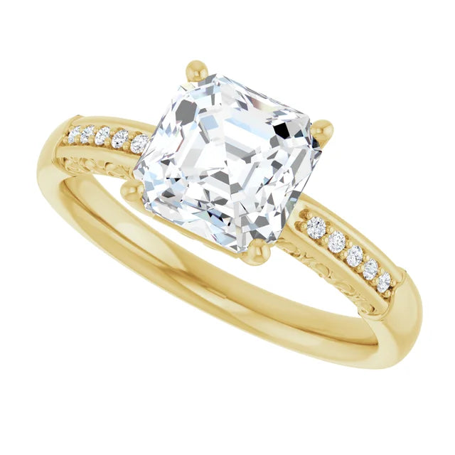 14K White Gold 2.08 CTW Asscher-Cut Lab Grown Diamond Solitaire Engagement Ring with Pavé Band