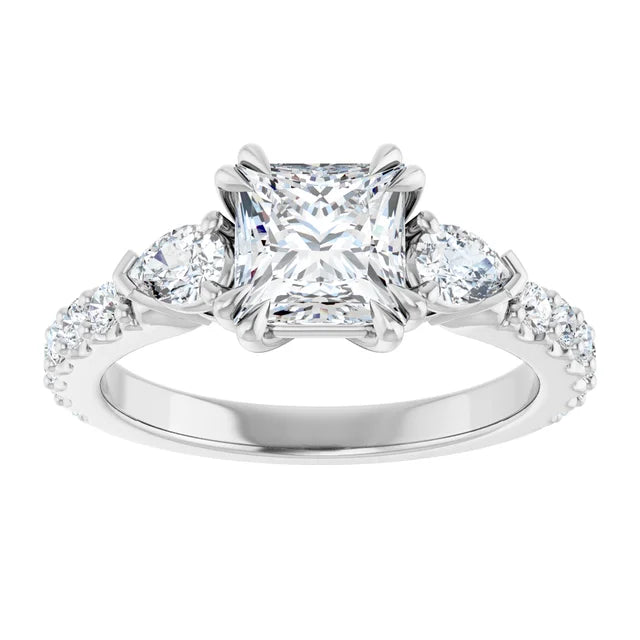 14K White Gold 2.18 CTW Princess-Cut Lab Grown Diamond Three Stone Engagement Ring with Pavé Band- Paul's Jewelers Milwaukee