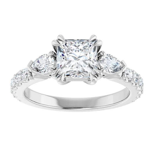 14K White Gold 2.18 CTW Princess-Cut Lab Grown Diamond Three Stone Engagement Ring with Pavé Band- Paul's Jewelers Milwaukee