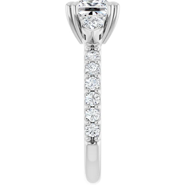 14K White Gold 2.18 CTW Princess-Cut Lab Grown Diamond Three Stone Engagement Ring with Pavé Band- Paul's Jewelers Milwaukee