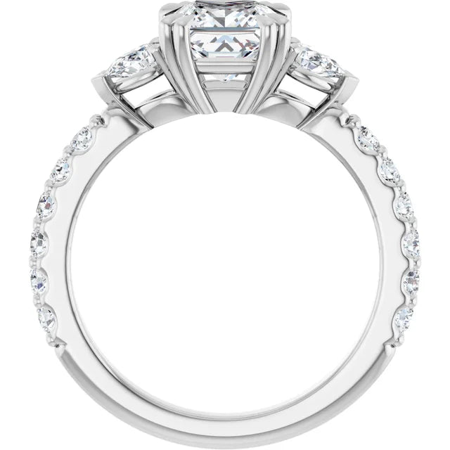 14K White Gold 2.18 CTW Princess-Cut Lab Grown Diamond Three Stone Engagement Ring with Pavé Band- Paul's Jewelers Milwaukee