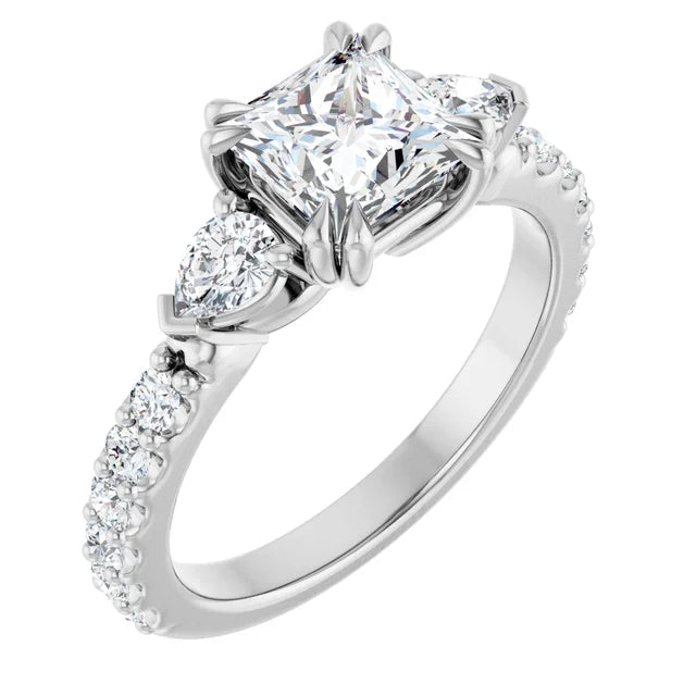 14K White Gold 2.18 CTW Princess-Cut Lab Grown Diamond Three Stone Engagement Ring with Pavé Band- Paul's Jewelers Milwaukee