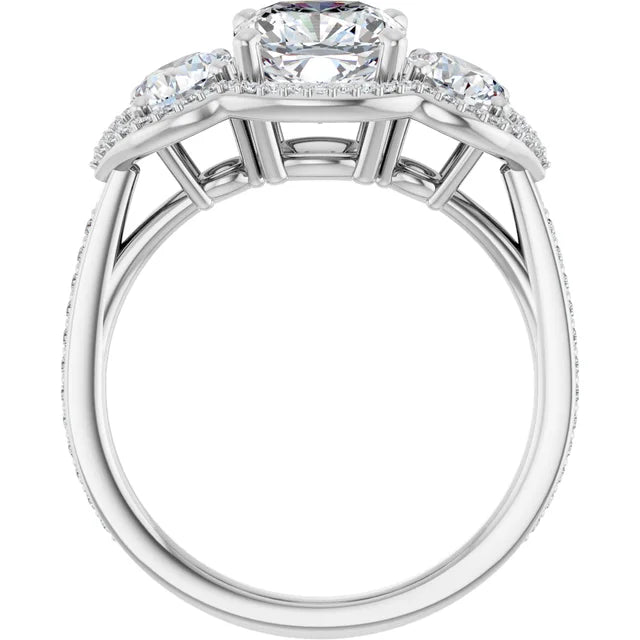 14K White Gold 2.59 CTW Cushion-Cut Lab Grown Diamond Three Stone Engagement Ring- Paul's Jewelers Milwaukee