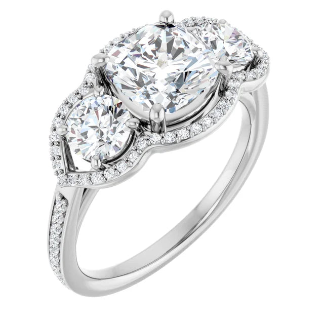 14K White Gold 2.59 CTW Cushion-Cut Lab Grown Diamond Three Stone Engagement Ring- Paul's Jewelers Milwaukee