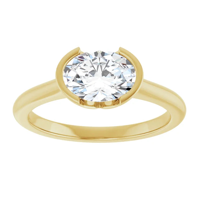 14K White Gold 1.05 CTW Oval-Cut Lab Grown Diamond Half Bezel Engagement Ring