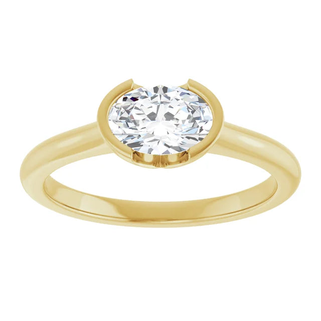 14K White Gold 1.05 CTW Oval-Cut Lab Grown Diamond Half Bezel Engagement Ring-Pauls Jewelers
