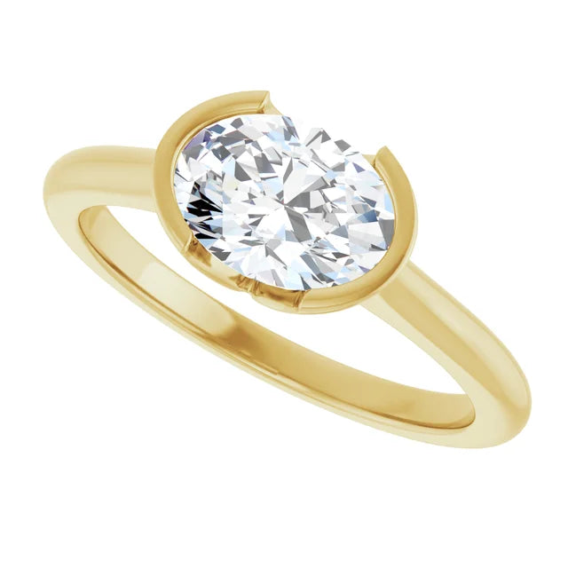 14K White Gold 1.05 CTW Oval-Cut Lab Grown Diamond Half Bezel Engagement Ring