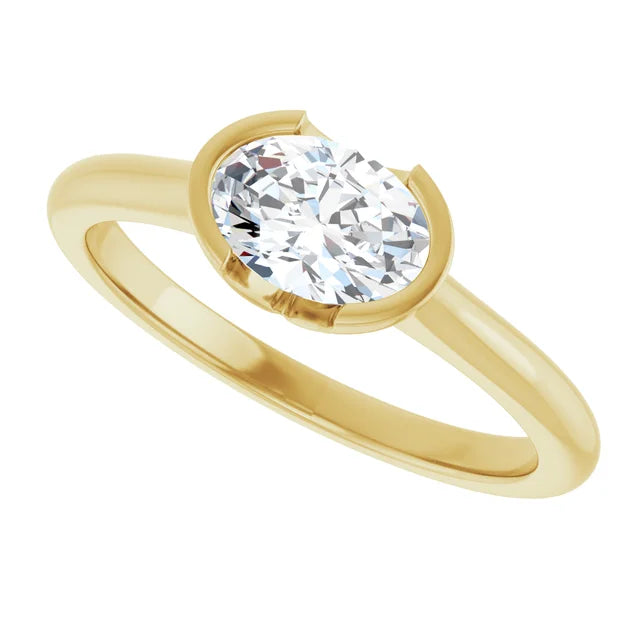 14K White Gold 1.05 CTW Oval-Cut Lab Grown Diamond Half Bezel Engagement Ring-Pauls Jewelers