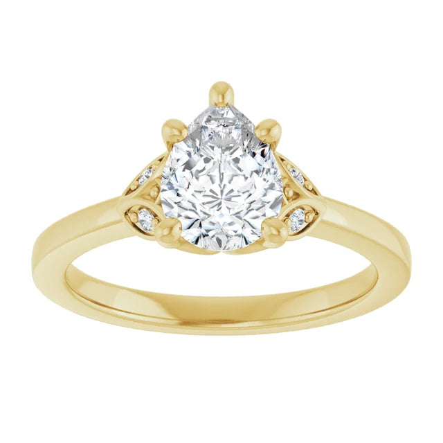 14K White Gold 1.11 CTW Pear-Cut Lab Grown Diamond Solitaire Engagement Ring with Pavé Band