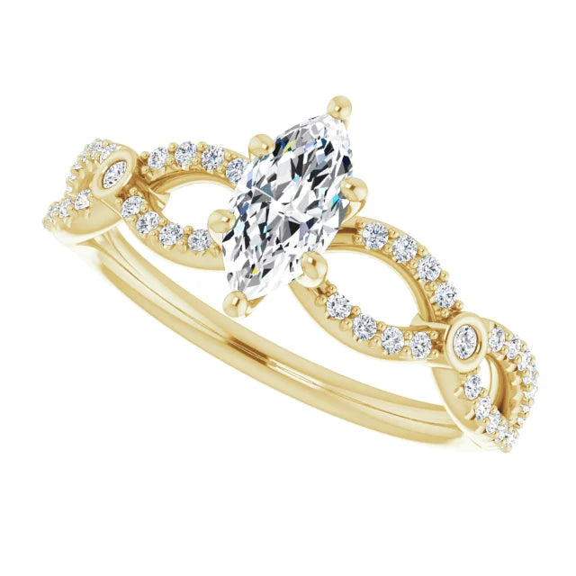 14K White Gold 1.17 CTW Marquise Bypass Lab Grown Diamond Engagement Ring with Pavé Band