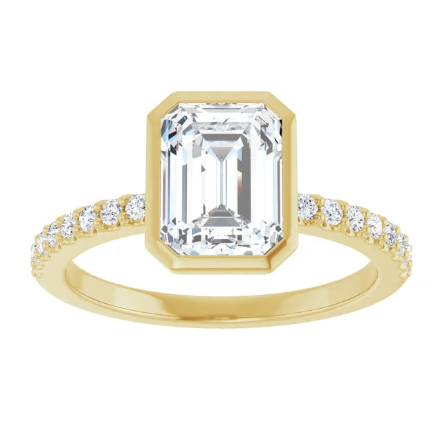 14K White Gold 1.19 CTW Emerald-Cut Lab Grown Diamond Bezel Engagement Ring