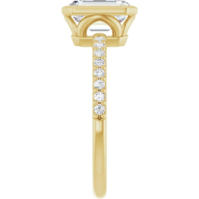 14K White Gold 1.19 CTW Emerald-Cut Lab Grown Diamond Bezel Engagement Ring