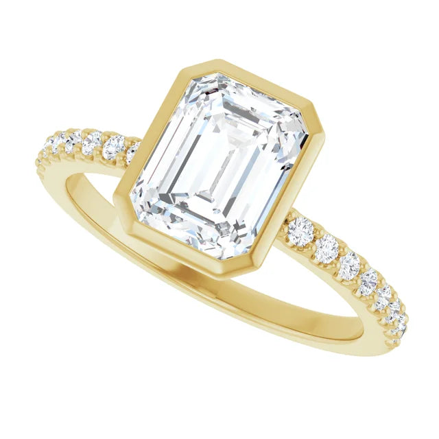 14K White Gold 1.19 CTW Emerald-Cut Lab Grown Diamond Bezel Engagement Ring
