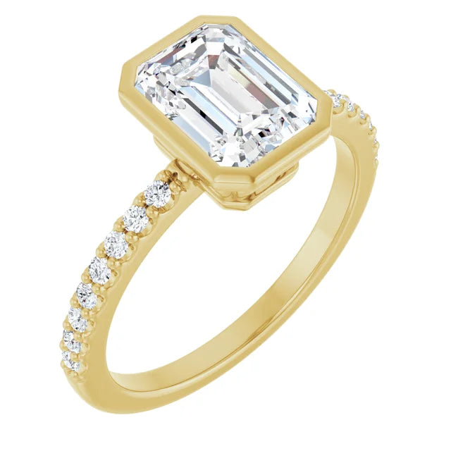 14K White Gold 1.19 CTW Emerald-Cut Lab Grown Diamond Bezel Engagement Ring