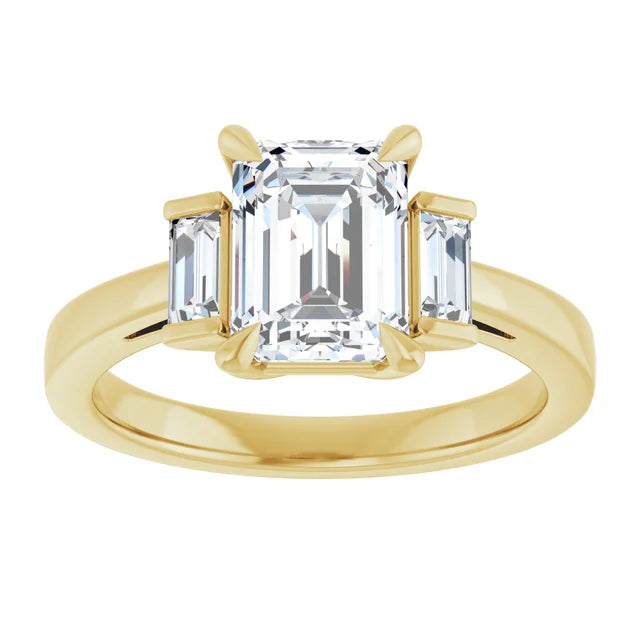 14K White Gold 1.20 CTW Emerald Three Stone Lab Grown Diamond Engagement Ring