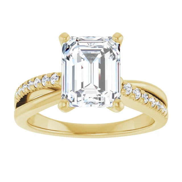 14K White Gold 1.24 CTW Emerald-Cut Lab Grown Diamond Engagement Ring with Solitaire and Pavé Band-Pauls Jewelers