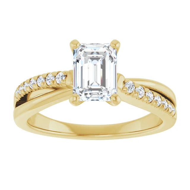 14K White Gold 1.24 CTW Emerald-Cut Lab Grown Diamond Engagement Ring with Solitaire and Pavé Band