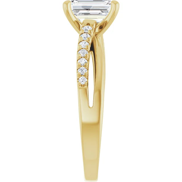 14K White Gold 1.24 CTW Emerald-Cut Lab Grown Diamond Engagement Ring with Solitaire and Pavé Band