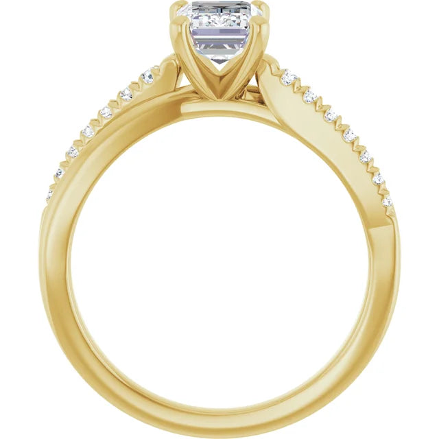 14K White Gold 1.24 CTW Emerald-Cut Lab Grown Diamond Engagement Ring with Solitaire and Pavé Band